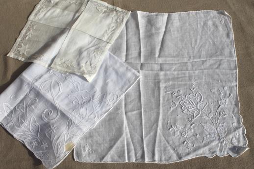 photo of lot vintage fine cotton & linen white work handkerchiefs, Swiss, Madeira hankies etc. #12