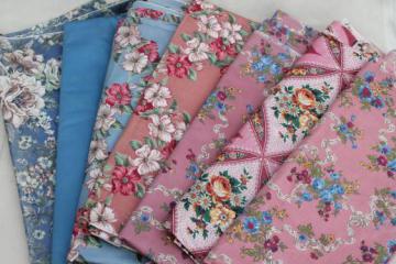 catalog photo of lot vintage floral chintz print cotton fabric, 40 yards in different prints & color