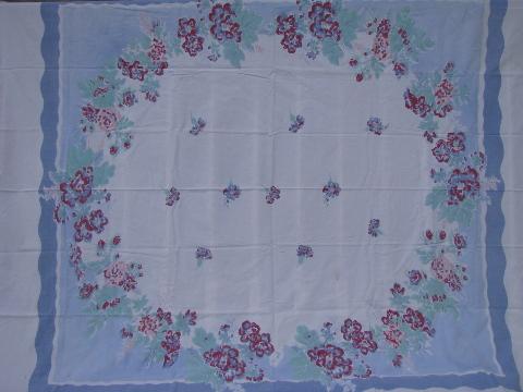 photo of lot vintage floral print cotton kitchen tablecloths, bright flowers #2