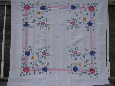 photo of lot vintage floral print cotton kitchen tablecloths, bright flowers #4