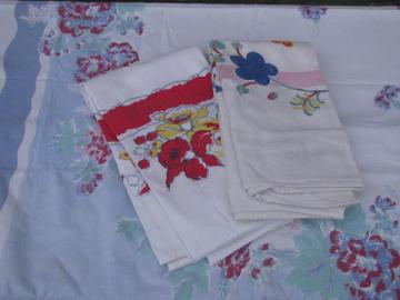 catalog photo of lot vintage floral print cotton kitchen tablecloths, bright flowers