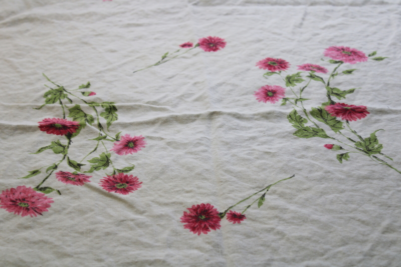 photo of lot vintage floral print tablecloths, soft washed flax linen fabric w/ flowery cottage style #2