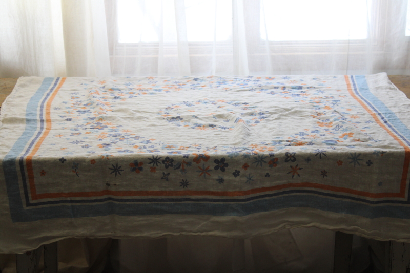 photo of lot vintage floral print tablecloths, soft washed flax linen fabric w/ flowery cottage style #8