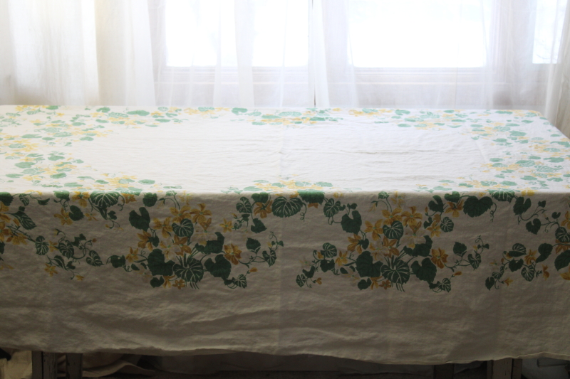 photo of lot vintage floral print tablecloths, soft washed flax linen fabric w/ flowery cottage style #13