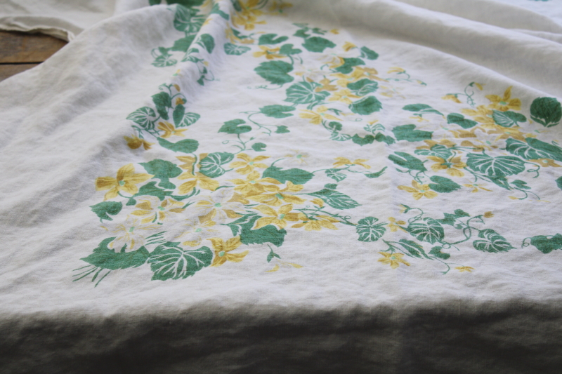 photo of lot vintage floral print tablecloths, soft washed flax linen fabric w/ flowery cottage style #16