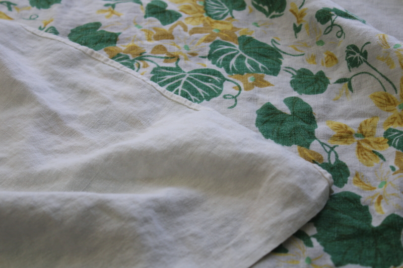 photo of lot vintage floral print tablecloths, soft washed flax linen fabric w/ flowery cottage style #17