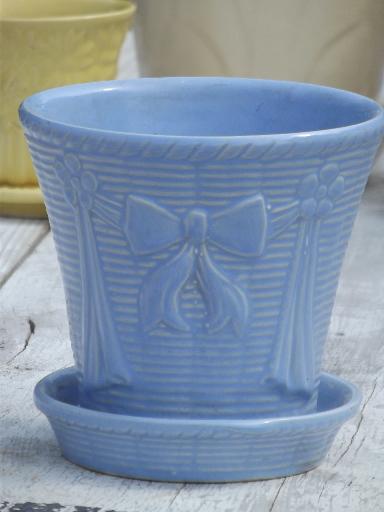 photo of lot vintage flower pots in blue, yellow, off-white, McCoy pottery etc. #3