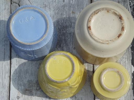 photo of lot vintage flower pots in blue, yellow, off-white, McCoy pottery etc. #7