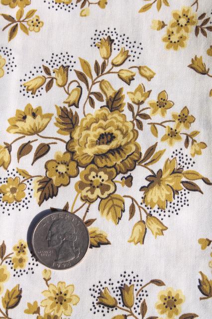 photo of lot vintage flowery chintz fabric, mustard gold floral prints glazed polished cotton #2