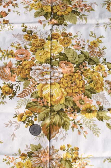 photo of lot vintage flowery chintz fabric, mustard gold floral prints glazed polished cotton #4