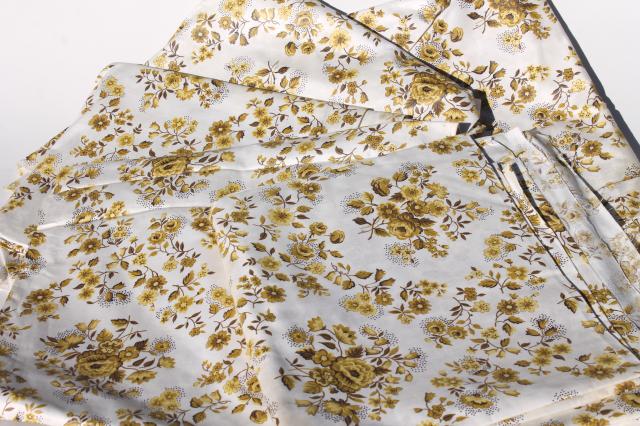 photo of lot vintage flowery chintz fabric, mustard gold floral prints glazed polished cotton #9