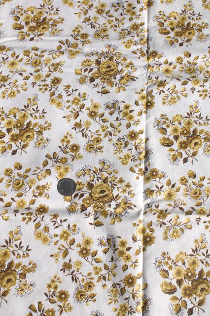 photo of lot vintage flowery chintz fabric, mustard gold floral prints glazed polished cotton #10