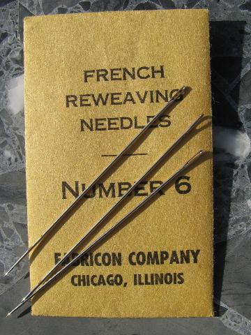 photo of lot vintage french reweaving needles, long thin steel sewing needles #2