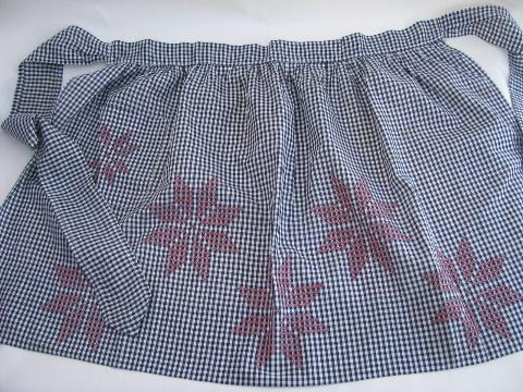 photo of lot vintage gingham checks kitchen aprons w/ cross-stitch #3