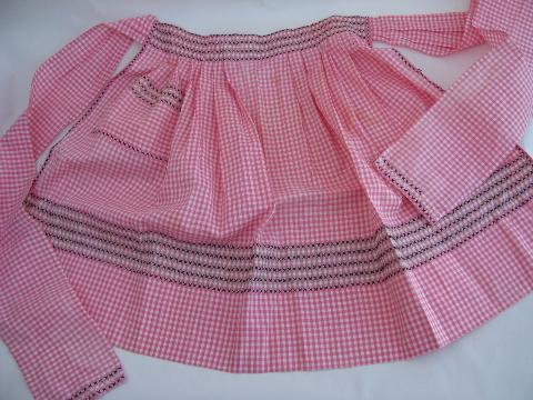 photo of lot vintage gingham checks kitchen aprons w/ cross-stitch #6