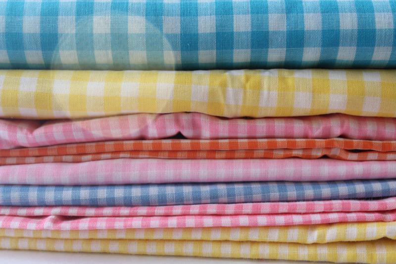 photo of lot vintage gingham cotton / poly fabric remnants for sewing craft projects, quilting #2