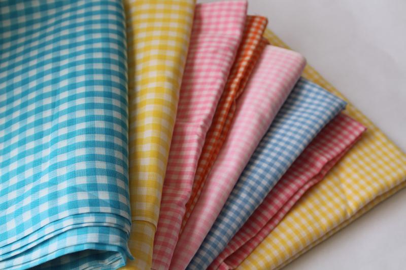 photo of lot vintage gingham cotton / poly fabric remnants for sewing craft projects, quilting #3