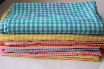 catalog photo of lot vintage gingham cotton / poly fabric remnants for sewing craft projects, quilting