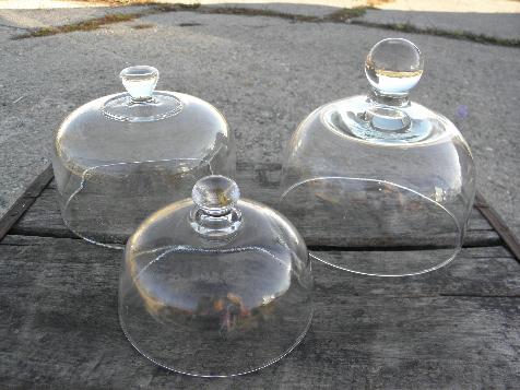 photo of lot vintage glass dome covers for serving or display, graduated sizes domes #1