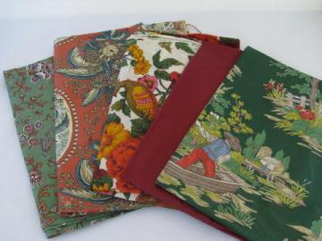 catalog photo of lot vintage glazed cotton chintz floral print fabric 40s - 50s - 60s