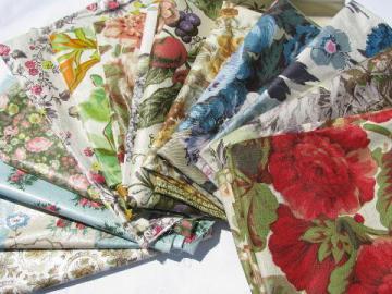 catalog photo of lot vintage glazed cotton chintz floral print fabric 40s - 50s - 60s