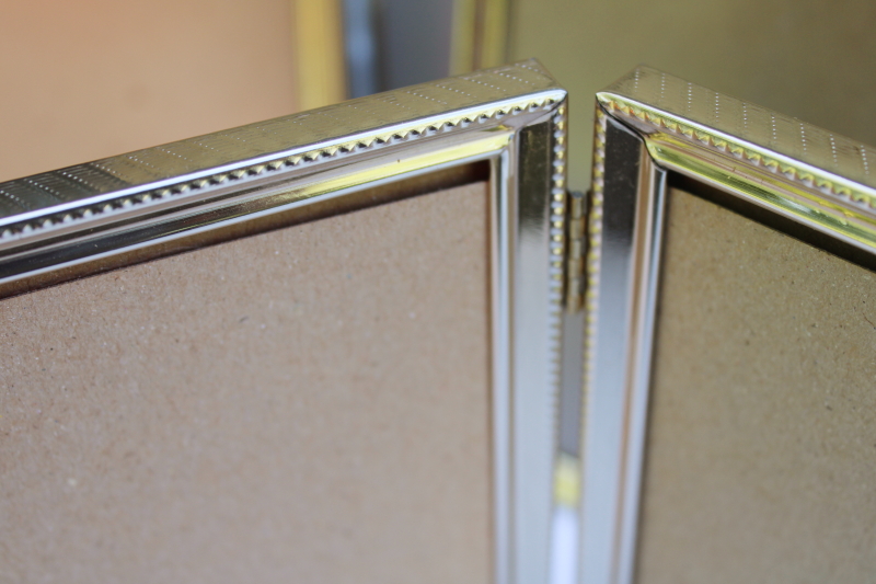 photo of lot vintage gold tone metal picture photo frames 5 x 7 including two hinged double frames #3