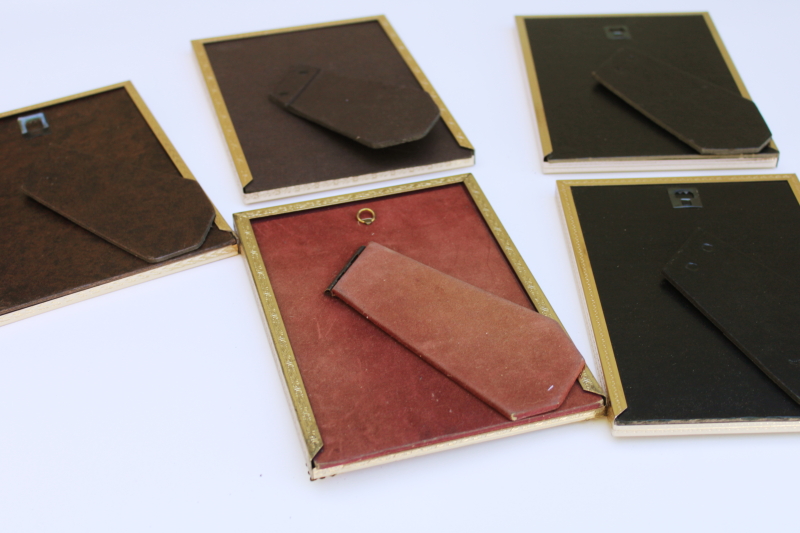 photo of lot vintage gold tone metal picture photo frames 5 x 7 including two hinged double frames #6