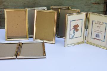 catalog photo of lot vintage gold tone metal picture photo frames 5 x 7 including two hinged double frames 
