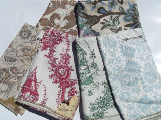 photo of lot vintage hand prints linen cotton decorator upholstery fabric floral toile #1