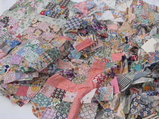 photo of lot vintage hand stitched pieced quilt blocks & square pieces patchwork blocks #1