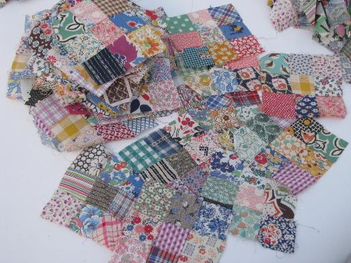 photo of lot vintage hand stitched pieced quilt blocks & square pieces patchwork blocks #2