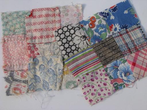 photo of lot vintage hand stitched pieced quilt blocks & square pieces patchwork blocks #3