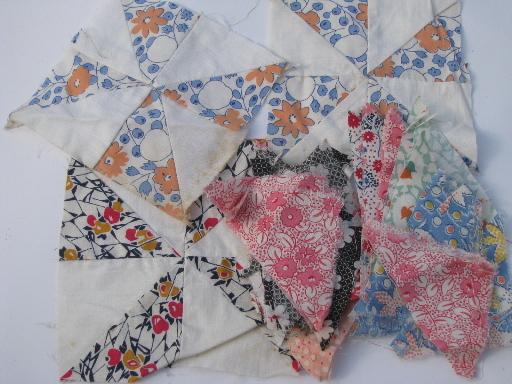 photo of lot vintage hand stitched pieced quilt blocks & square pieces patchwork blocks #4