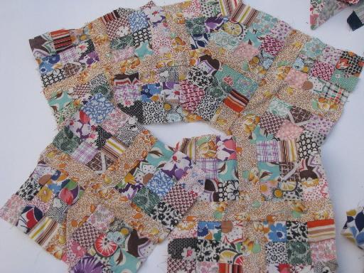 photo of lot vintage hand stitched pieced quilt blocks & square pieces patchwork blocks #6