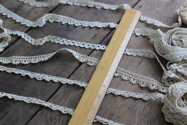 photo of lot vintage handmade crochet lace sewing trim, narrow baby lace edgings #2