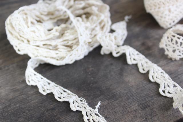 photo of lot vintage handmade crochet lace sewing trim, narrow baby lace edgings #3