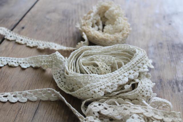 photo of lot vintage handmade crochet lace sewing trim, narrow baby lace edgings #6