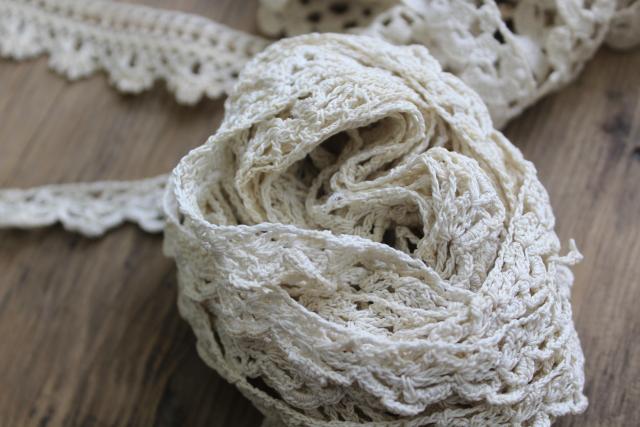 photo of lot vintage handmade crochet lace sewing trim, narrow baby lace edgings #7