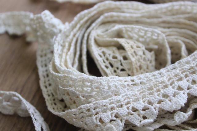 photo of lot vintage handmade crochet lace sewing trim, narrow baby lace edgings #9