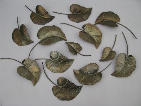 photo of lot vintage hand-wrought tole metal leaves #1