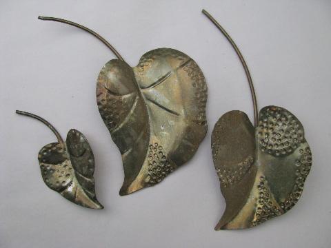 photo of lot vintage hand-wrought tole metal leaves #2