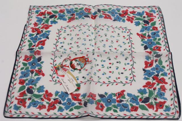 photo of lot vintage hankerchiefs, ladies cotton hankies w/ print flowers or hemstitching embroidery #4