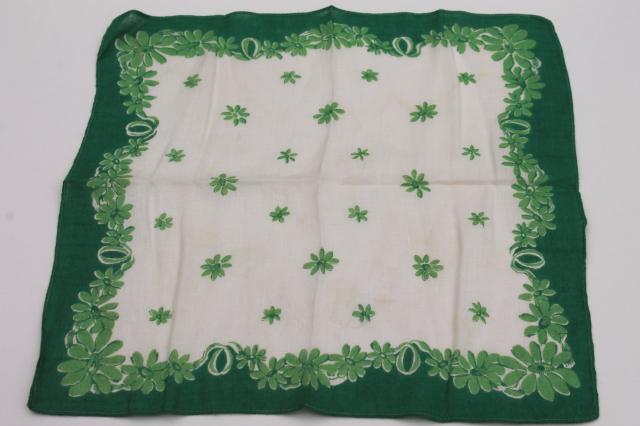 photo of lot vintage hankerchiefs, ladies cotton hankies w/ print flowers or hemstitching embroidery #6