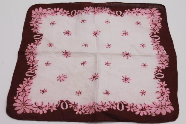 photo of lot vintage hankerchiefs, ladies cotton hankies w/ print flowers or hemstitching embroidery #7