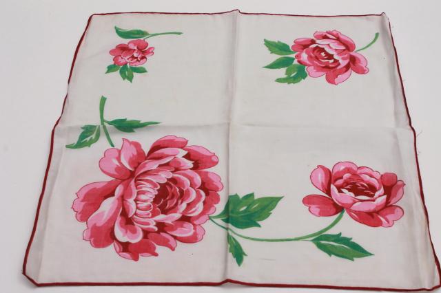 photo of lot vintage hankerchiefs, ladies cotton hankies w/ print flowers or hemstitching embroidery #8