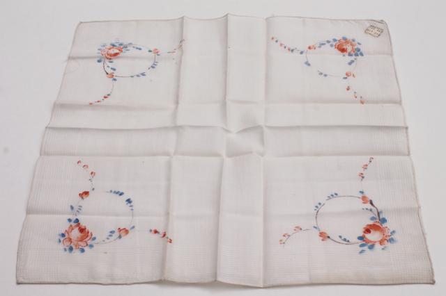 photo of lot vintage hankerchiefs, ladies cotton hankies w/ print flowers or hemstitching embroidery #10