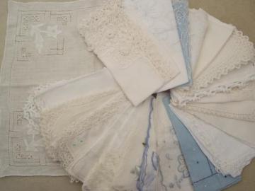 catalog photo of lot vintage hankies, Swiss and Madeira style embroidered lace handkerchiefs