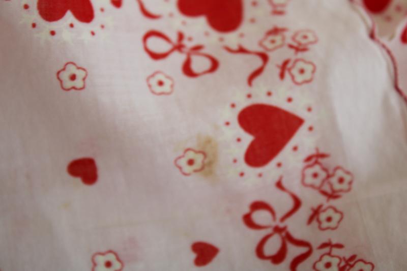 photo of lot vintage hankies Valentine's Day prints, red & white Valentine hearts handkerchiefs #4