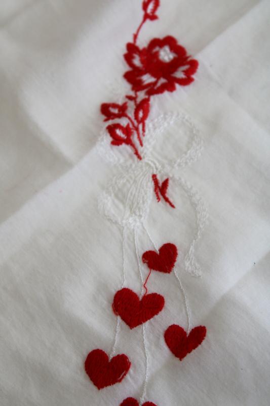 photo of lot vintage hankies Valentine's Day prints, red & white Valentine hearts handkerchiefs #5