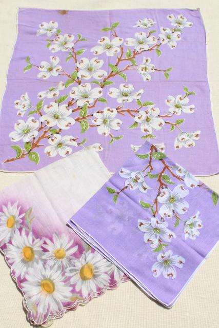 photo of lot vintage hankies w/ flower prints, 30+ pretty printed cotton handkerchiefs #5